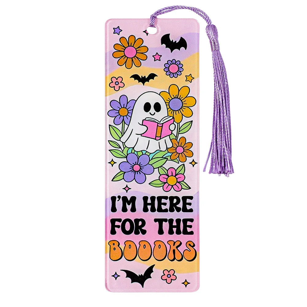 Halloween Ghost Acrylic Bookmark — Tassel Charm Page Marker