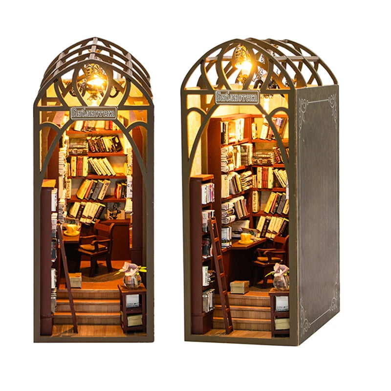 DIY Book Nook Kit — 3D Wooden Miniature Puzzle Bookend Scene for Creative Readers & Home Décor (Various Designs)