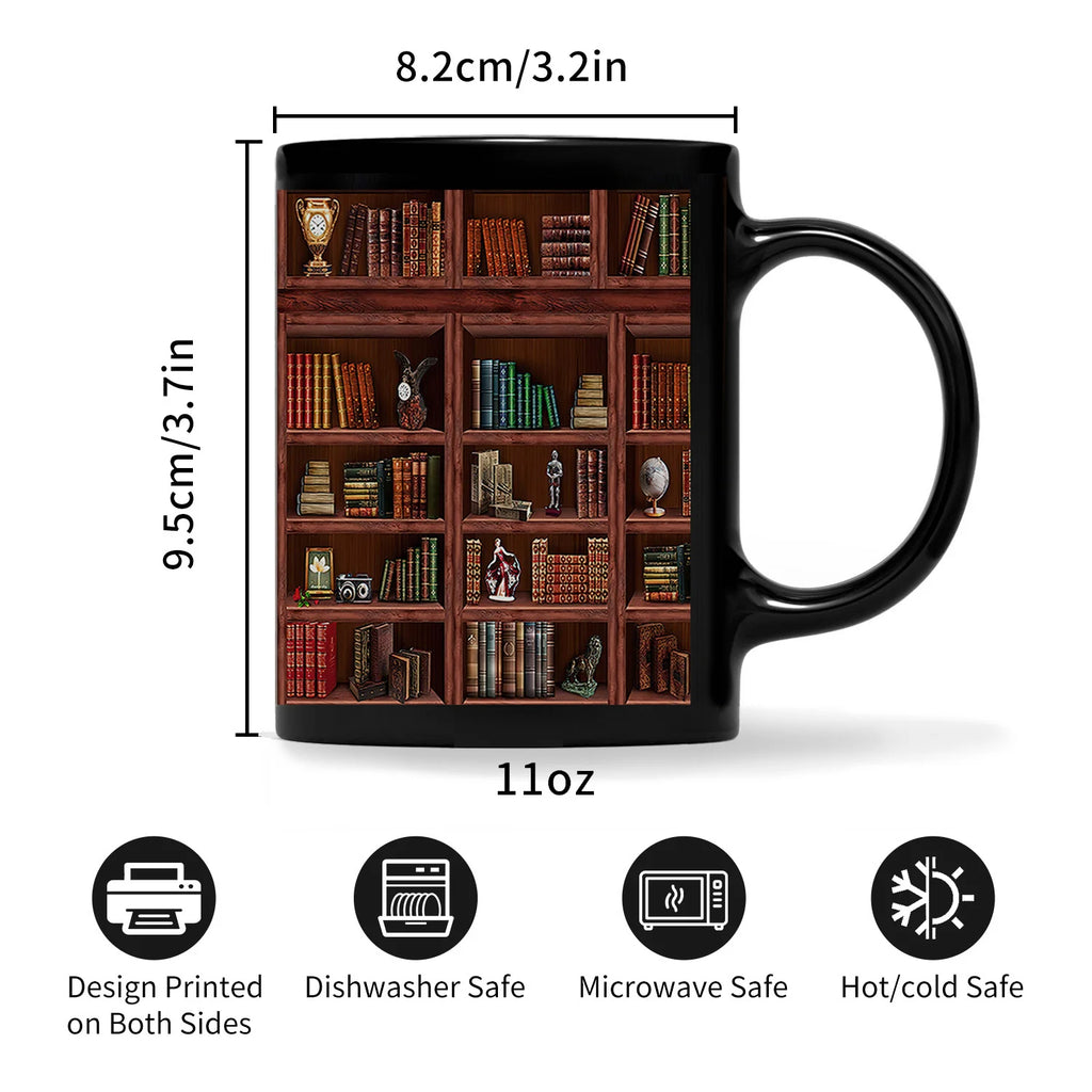 Library Bookshelf Mug — 11 oz Ceramic Coffee Cup