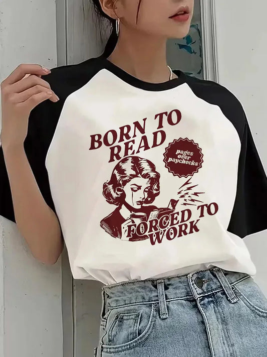 Born to Read, Forced to Work — Retro Book Lover Graphic T-Shirt
