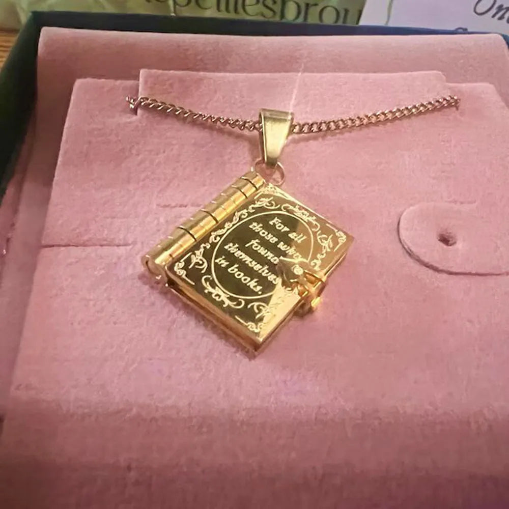 “For All Those Who Found Themselves in Books” — Engraved Book Necklace