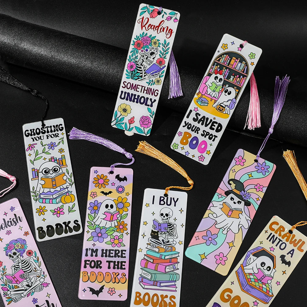 Halloween Ghost Acrylic Bookmark — Tassel Charm Page Marker