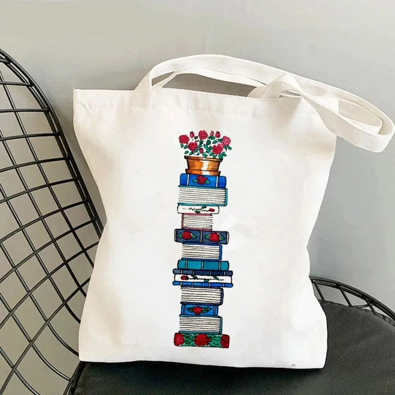 Floral Book Lover Tote Bag — Canvas Shoulder Bag for Readers (9 Designs)