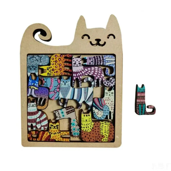 Colourful Cat Wooden Logic Puzzle