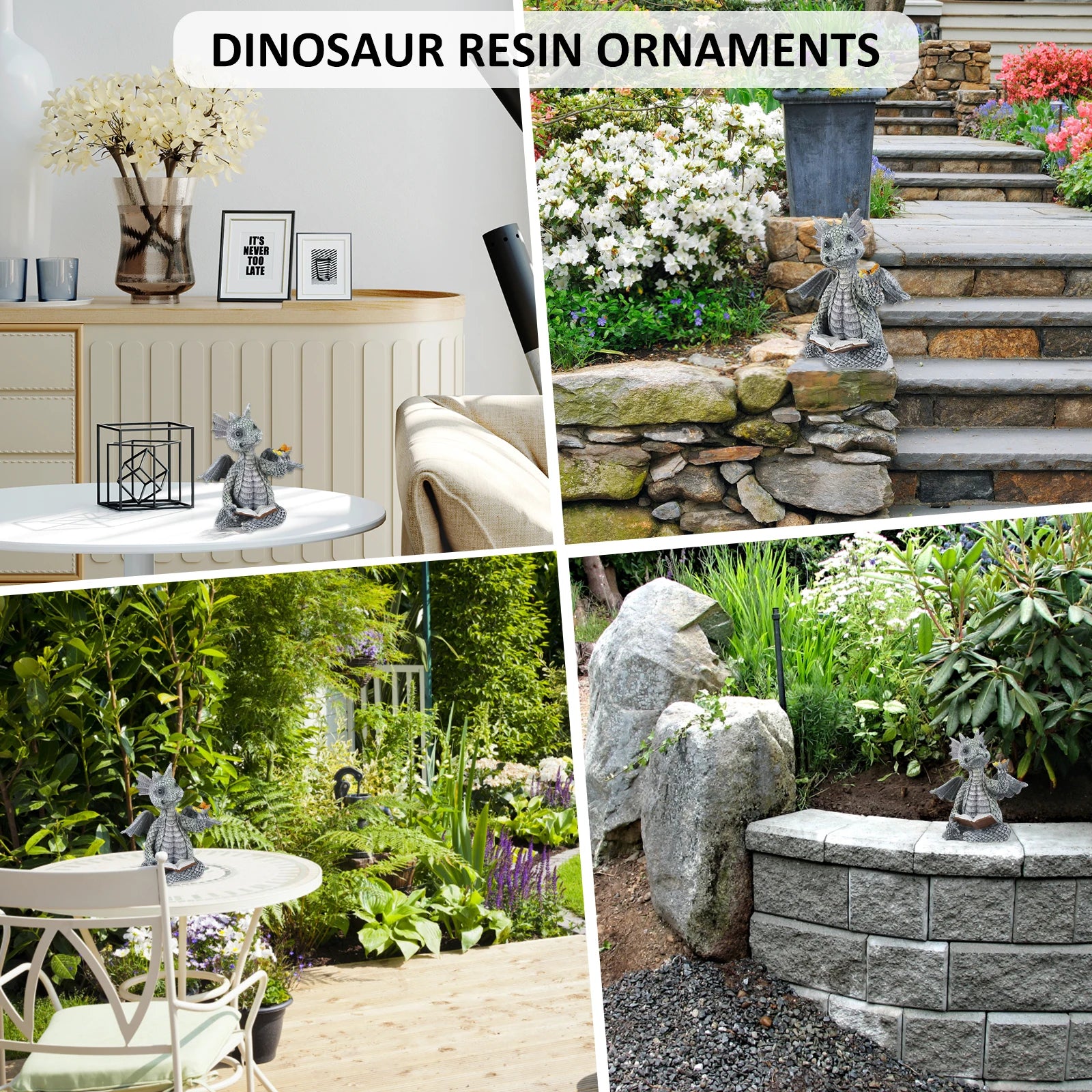 Reading Dragon Resin Statue — Whimsical Indoor & Outdoor Décor