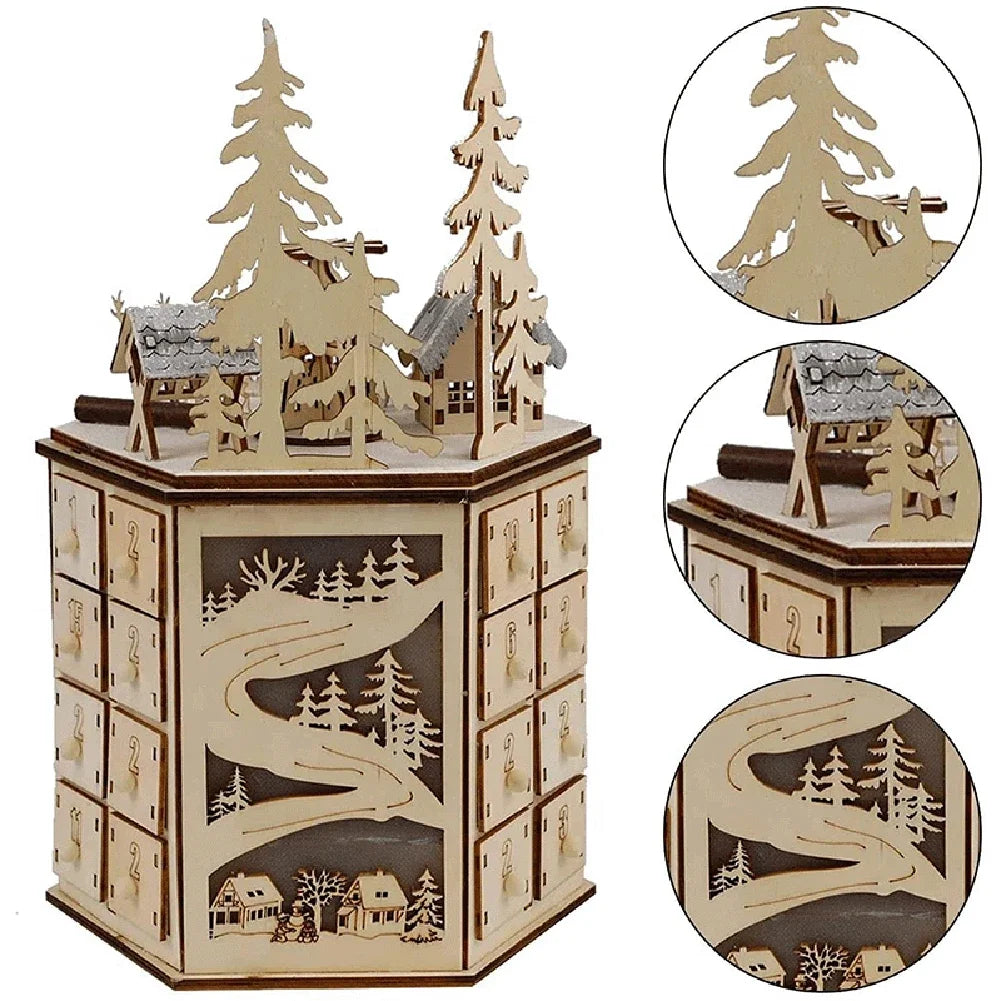 Wooden Village Advent Calendar — Fill-Your-Own Countdown with Lights & Festive Charm