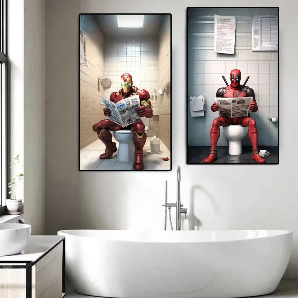 Superhero Bathroom Reading Poster — Humorous Canvas Wall Art