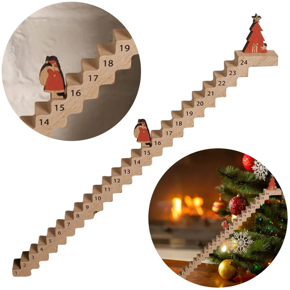 Wooden Santa Climbing Stairs Advent Calendar, Christmas Countdown Decoration | Festive Tabletop Ornament & Holiday Gift