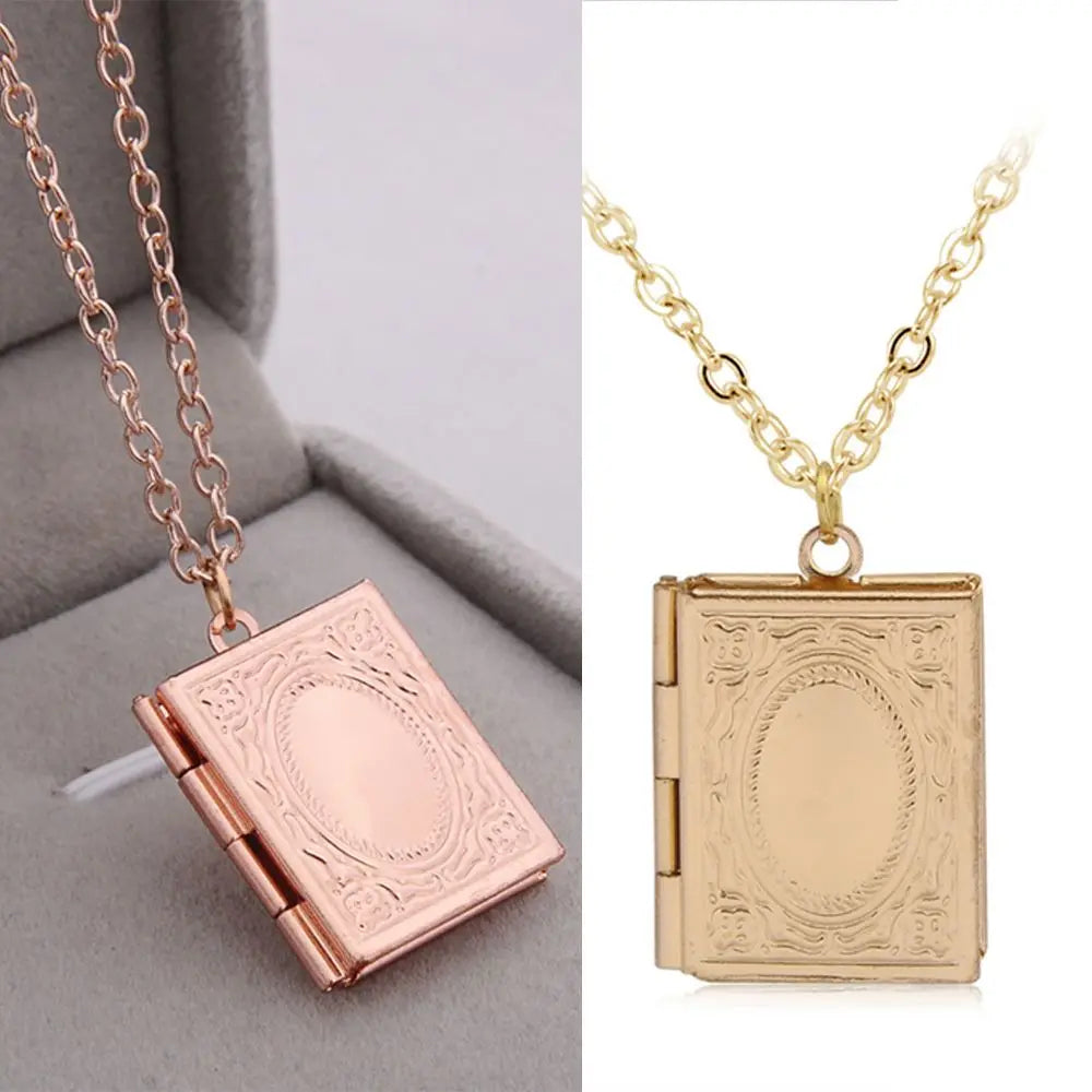Retro Book Locket Necklace — Photo Keepsake Pendant