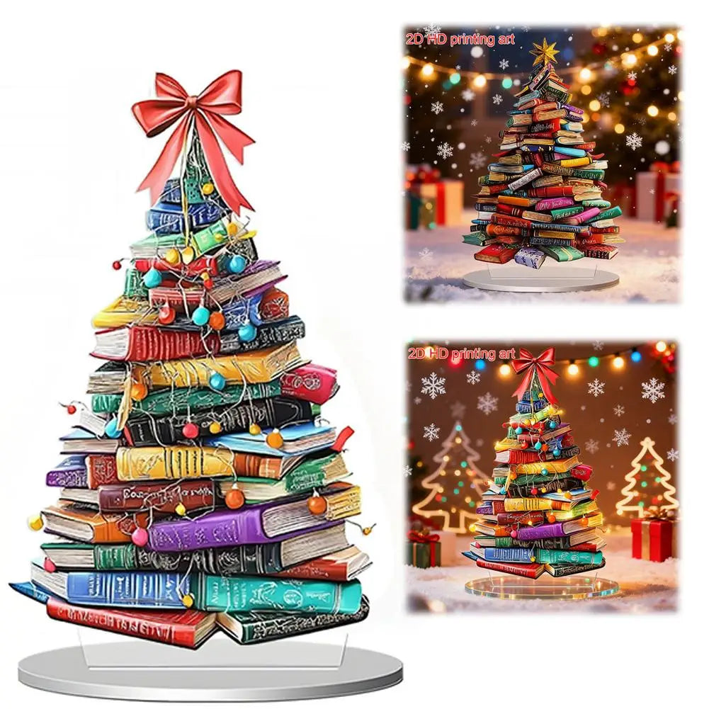 Christmas Book Tree Ornament — Acrylic Book Stack Decoration for Readers & Holiday Home Décor