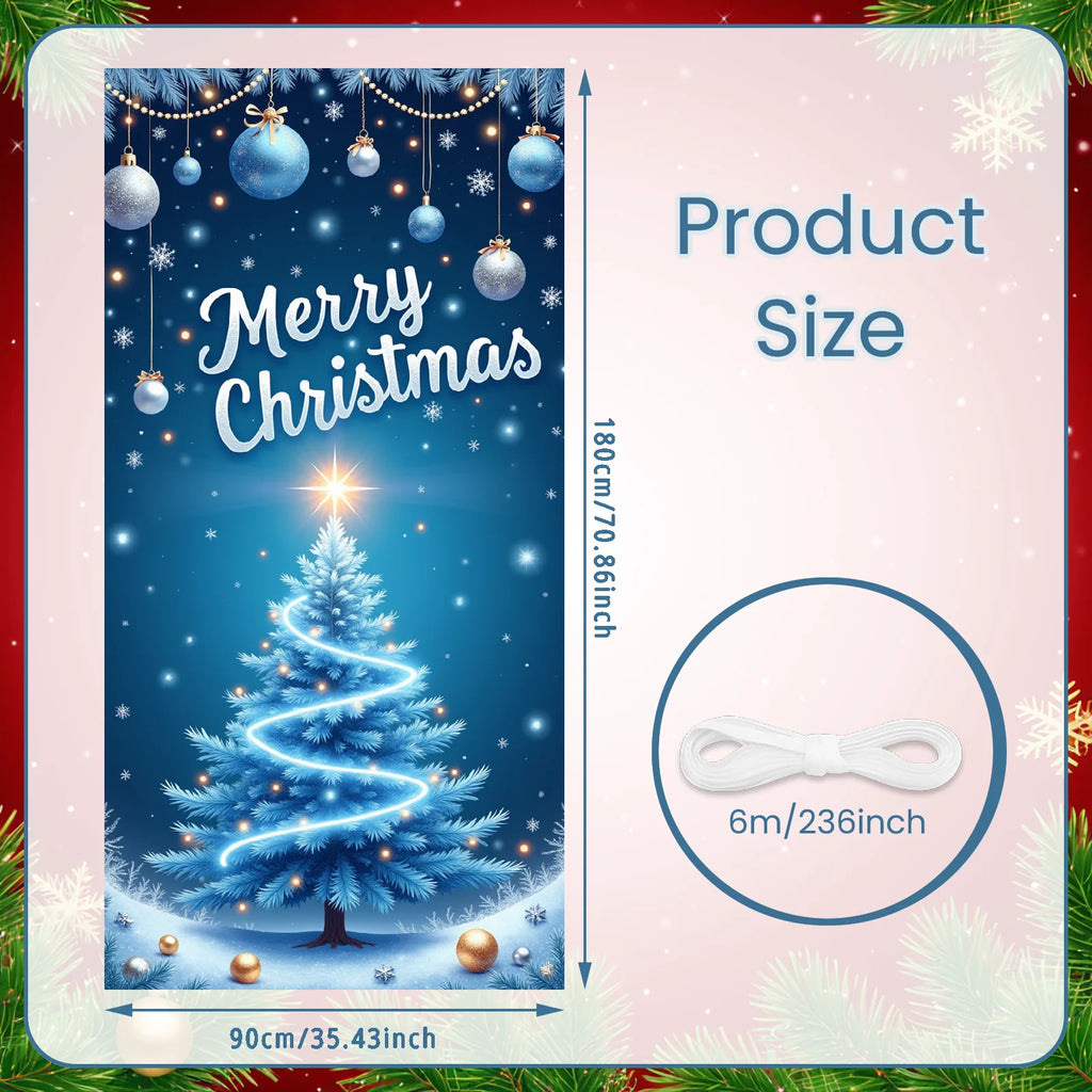 Christmas Door Banner - Festive Holiday Decoration with Christmas Tree Designs | Large Polyester Door Cover (90×180 cm)