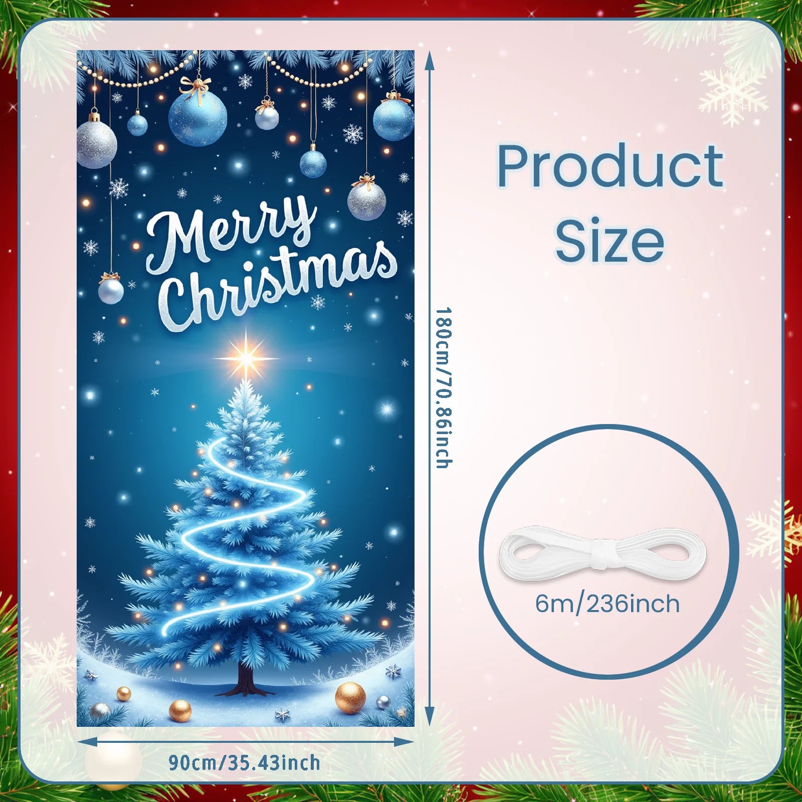 Christmas Door Banner - Festive Holiday Decoration with Christmas Tree Designs | Large Polyester Door Cover (90×180 cm)
