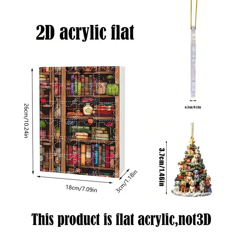 Book Lover Advent Calendar – 24 Acrylic Mini Ornaments for Christmas Countdown