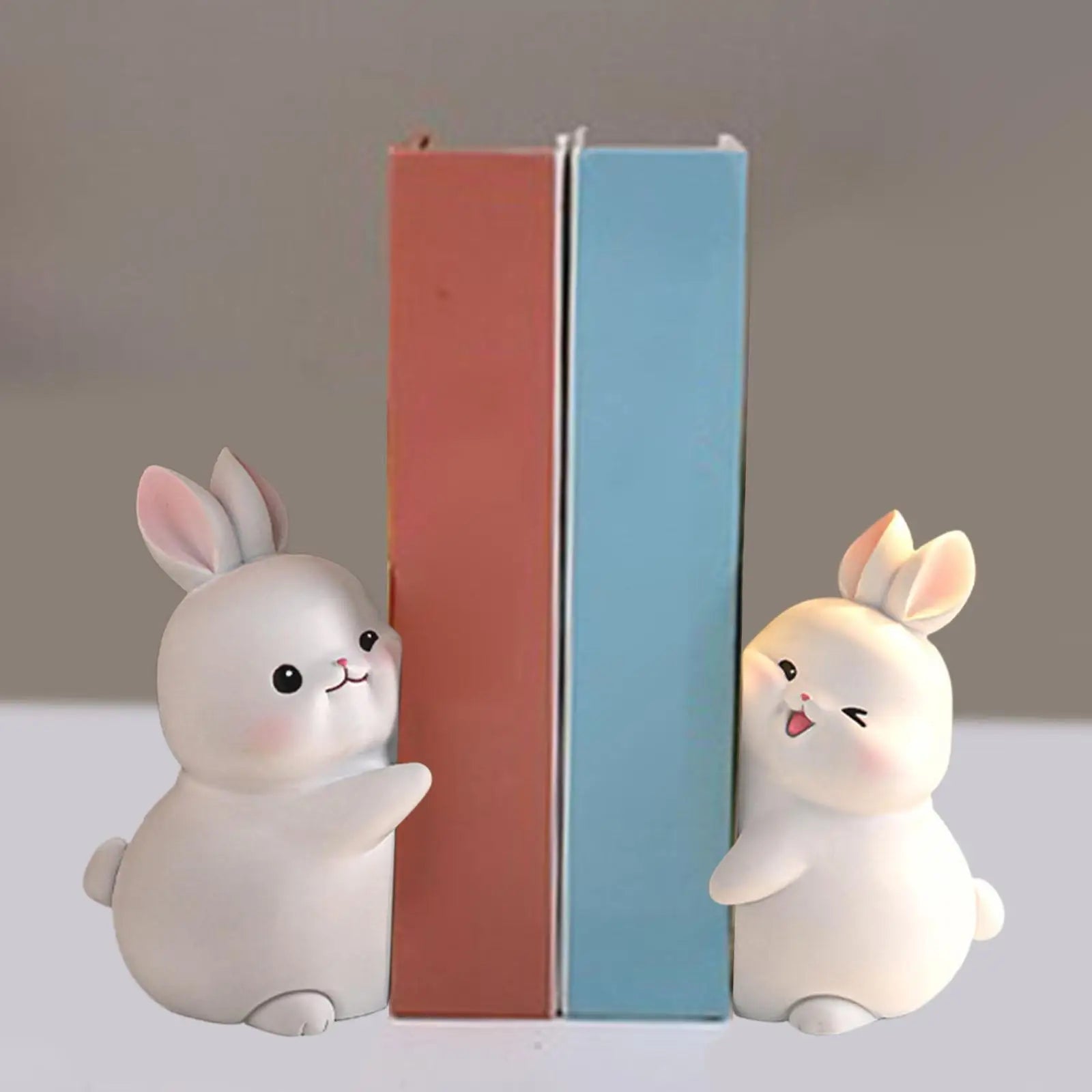 Resin Rabbit Hugging Bookends — Adorable Shelf Companions