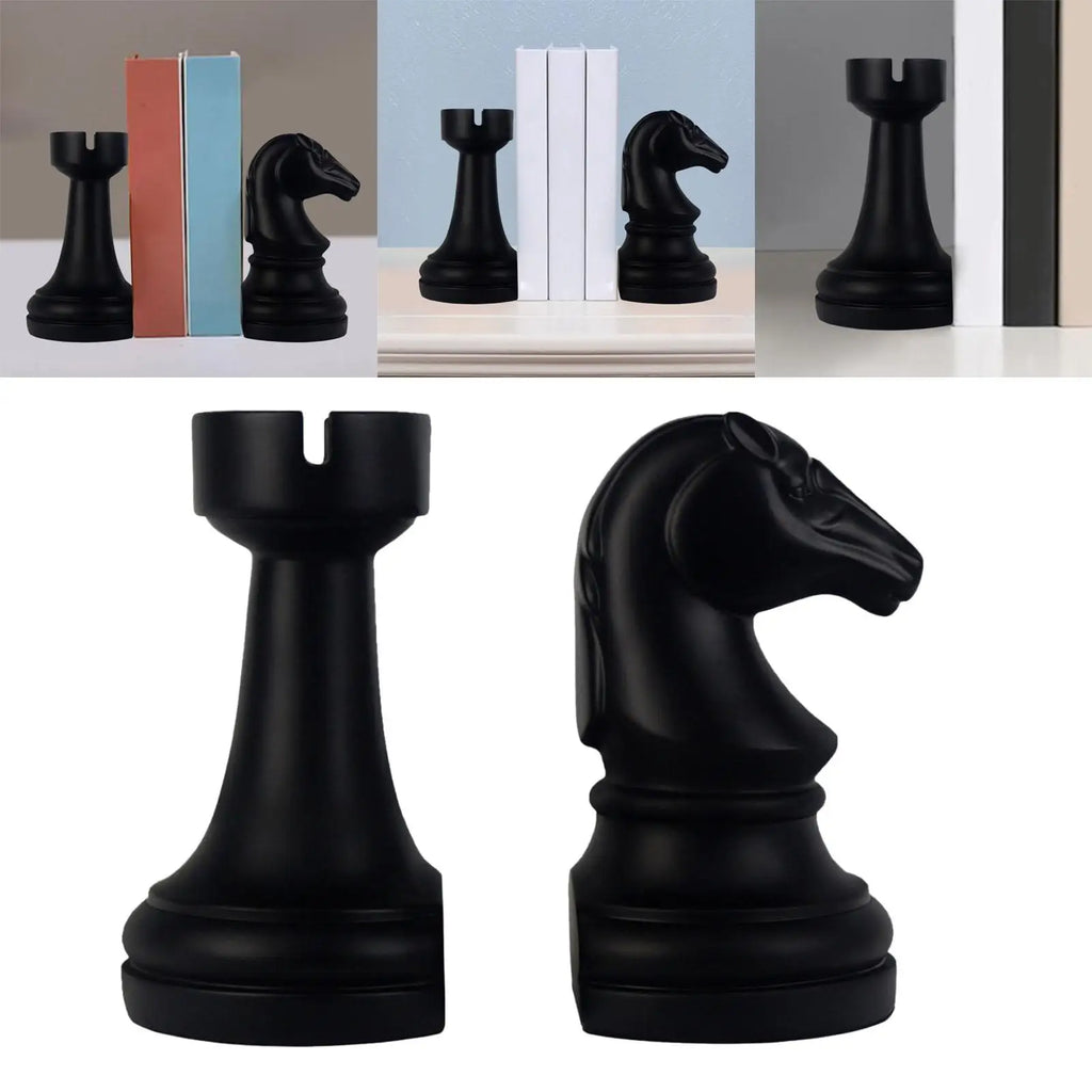 Chess Piece Bookends — Rook & Knight (Resin, Pair)