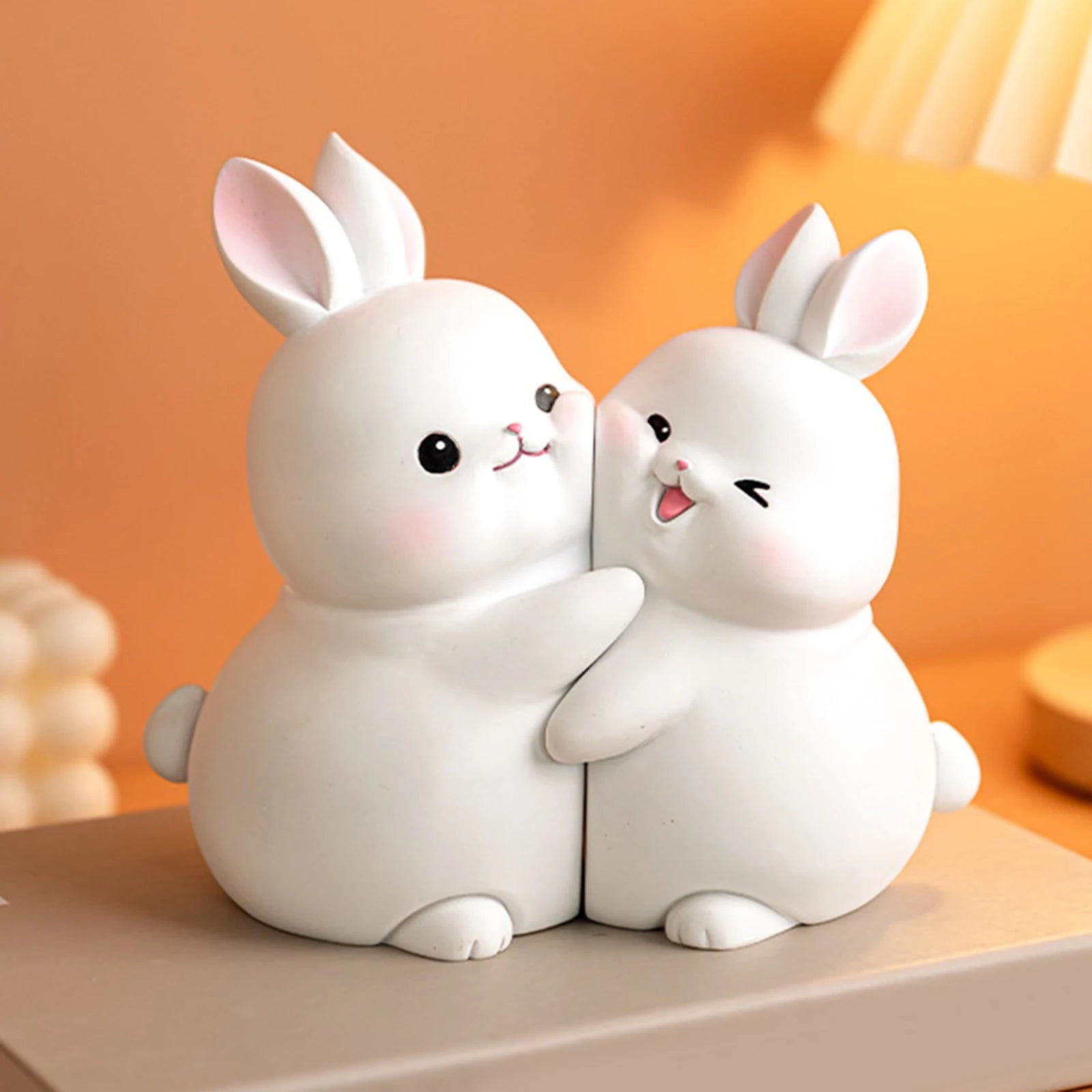 Resin Rabbit Hugging Bookends — Adorable Shelf Companions