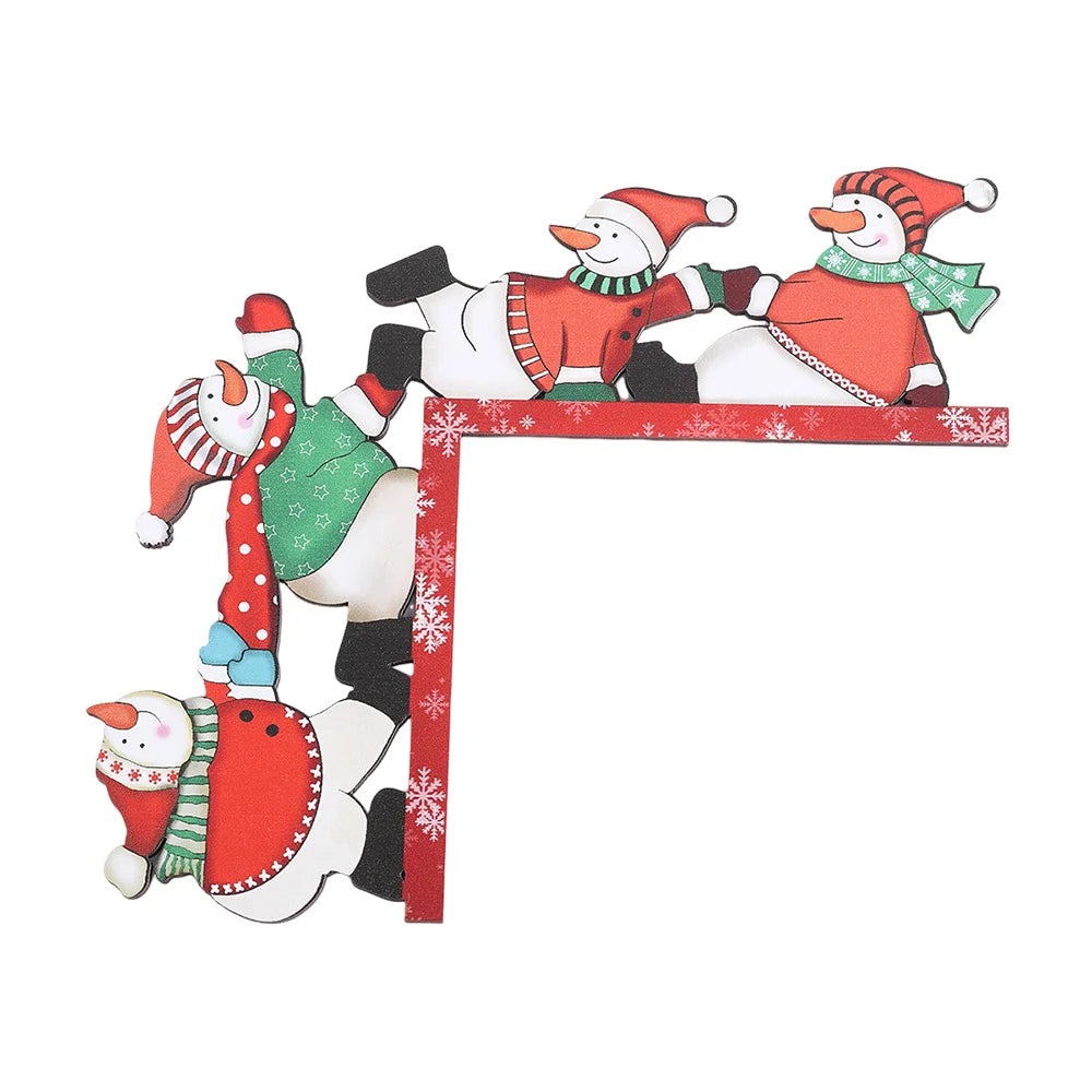 Christmas Wooden Corner Snowman Decoration — Cute Cartoon Snowmen for Shelves, Door Frames & Bookcases | Festive Wooden Ornament