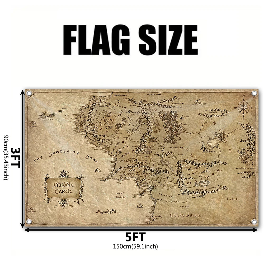 Map of Middle-earth Flag - The Lord of the Rings Wall or Garden Banner | Outdoor & Room Décor for Fantasy Fans