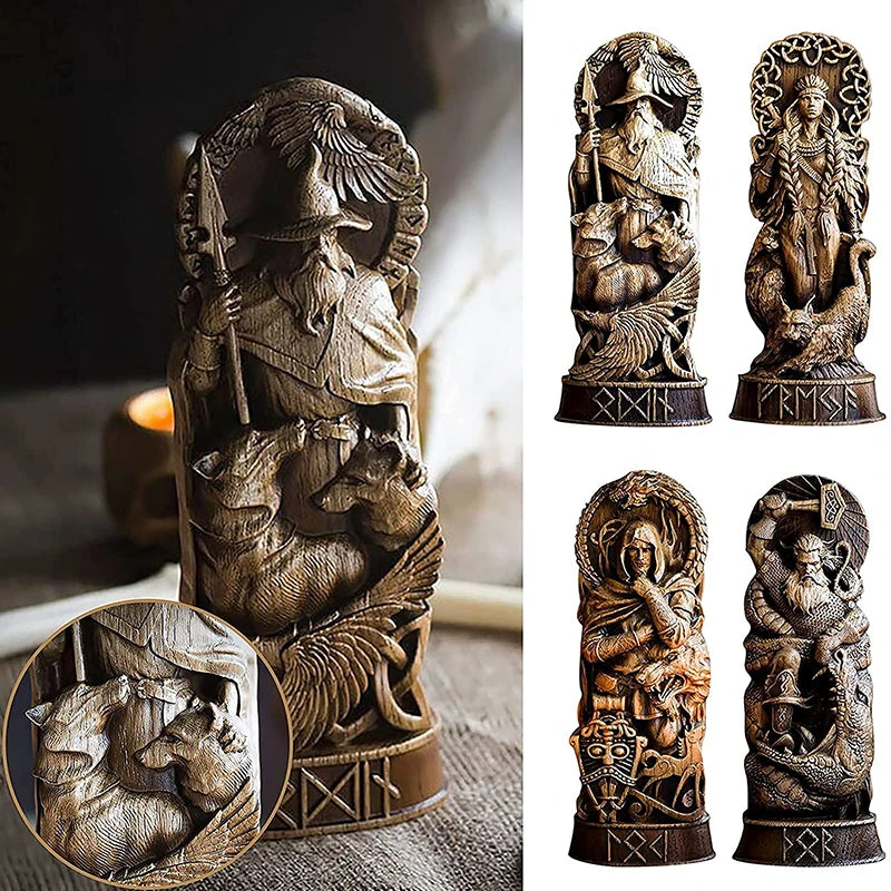 Norse Gods Statues — Odin, Thor, Loki & Freya Viking Mythology Sculptures