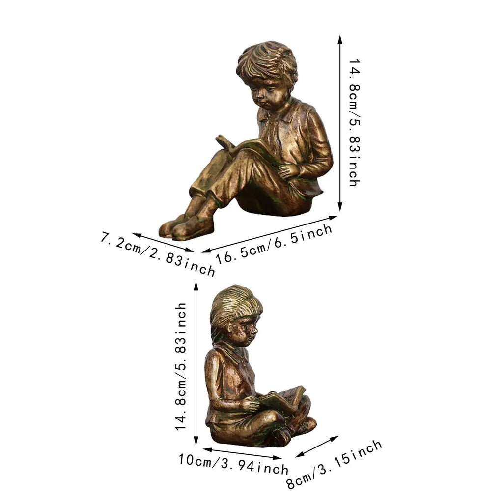 Boy & Girl Reading Bookends — Vintage Resin Shelf Stoppers