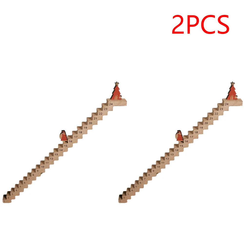 Wooden Santa Climbing Stairs Advent Calendar, Christmas Countdown Decoration | Festive Tabletop Ornament & Holiday Gift