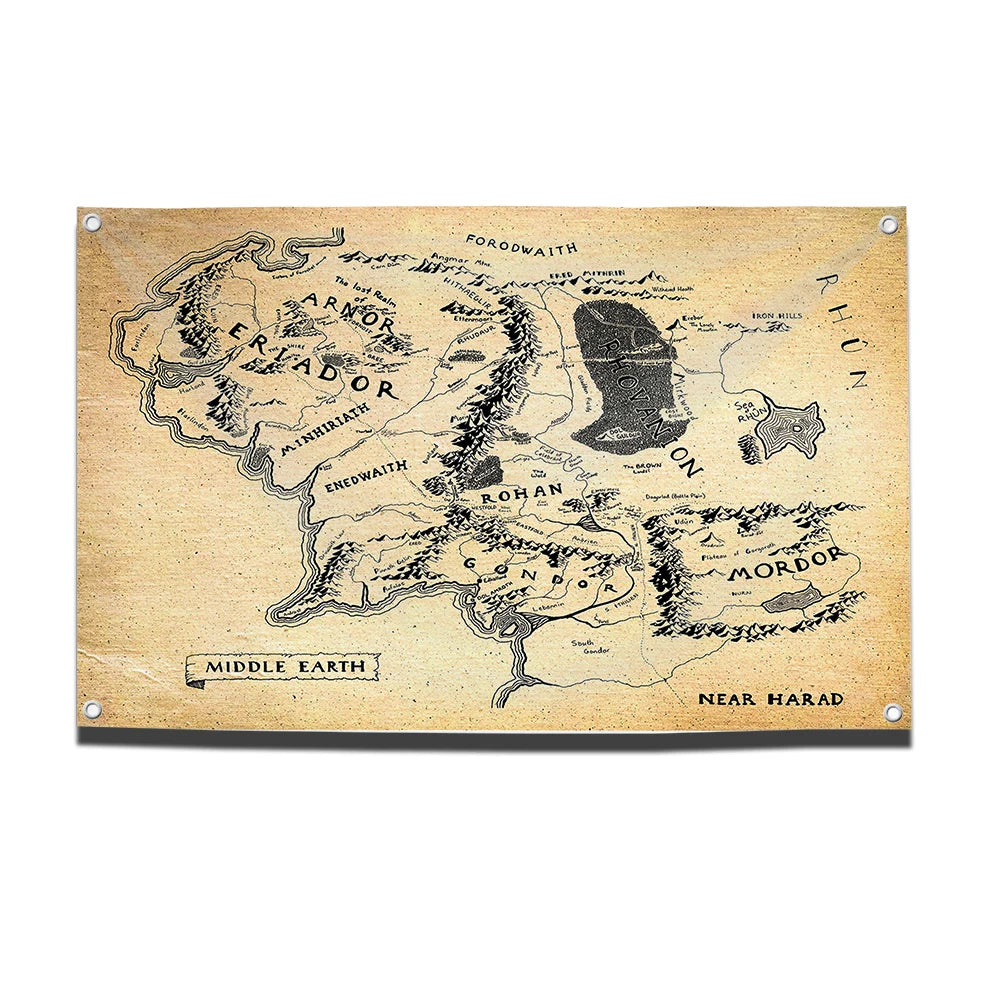 Map of Middle-earth Flag - The Lord of the Rings Wall or Garden Banner | Outdoor & Room Décor for Fantasy Fans
