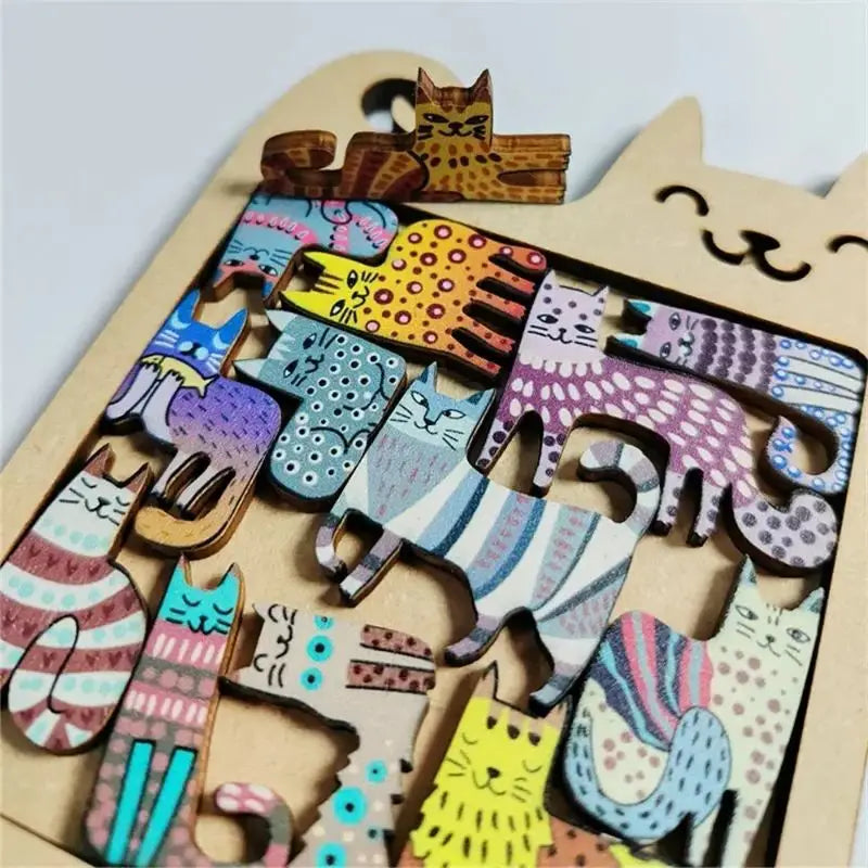 Colourful Cat Wooden Logic Puzzle
