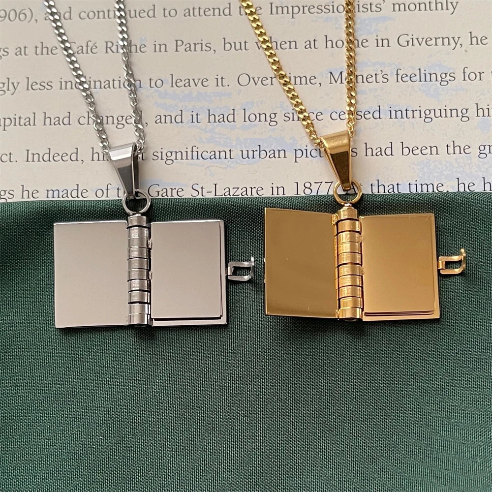 “For All Those Who Found Themselves in Books” — Engraved Book Necklace