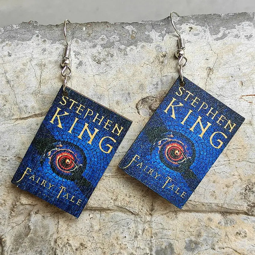 Horror Novel Book Earrings — Wooden Halloween Drop Earrings for Book Lovers & Spooky Style Fans
