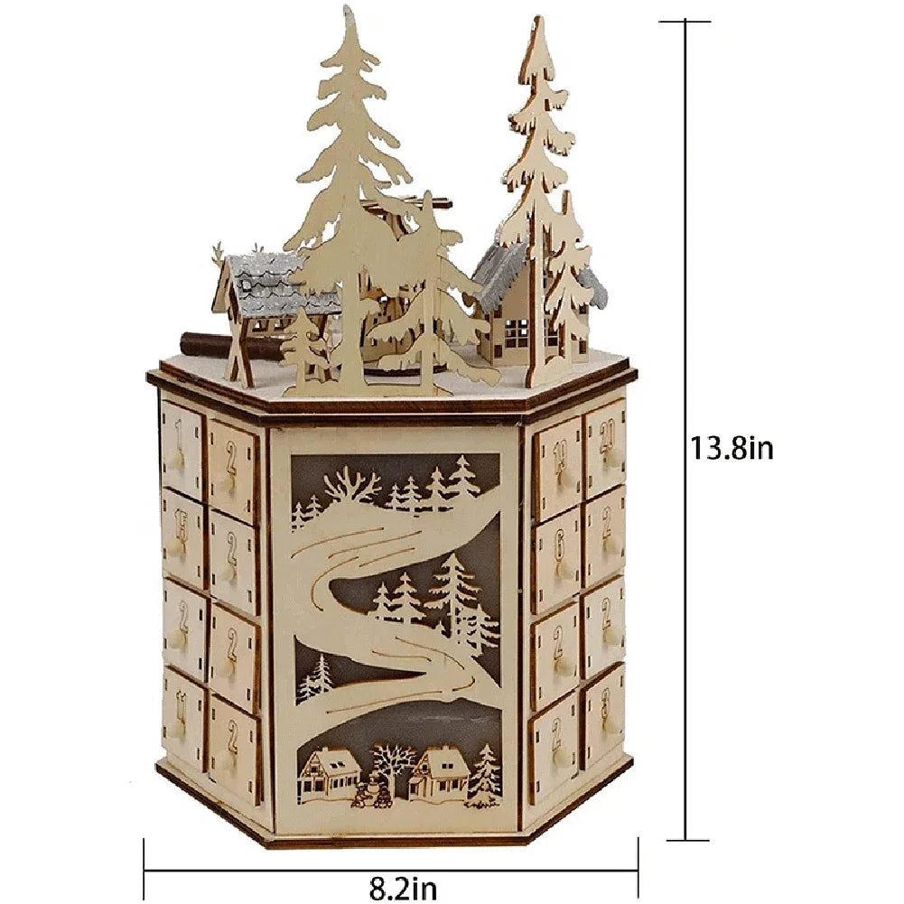 Wooden Village Advent Calendar — Fill-Your-Own Countdown with Lights & Festive Charm