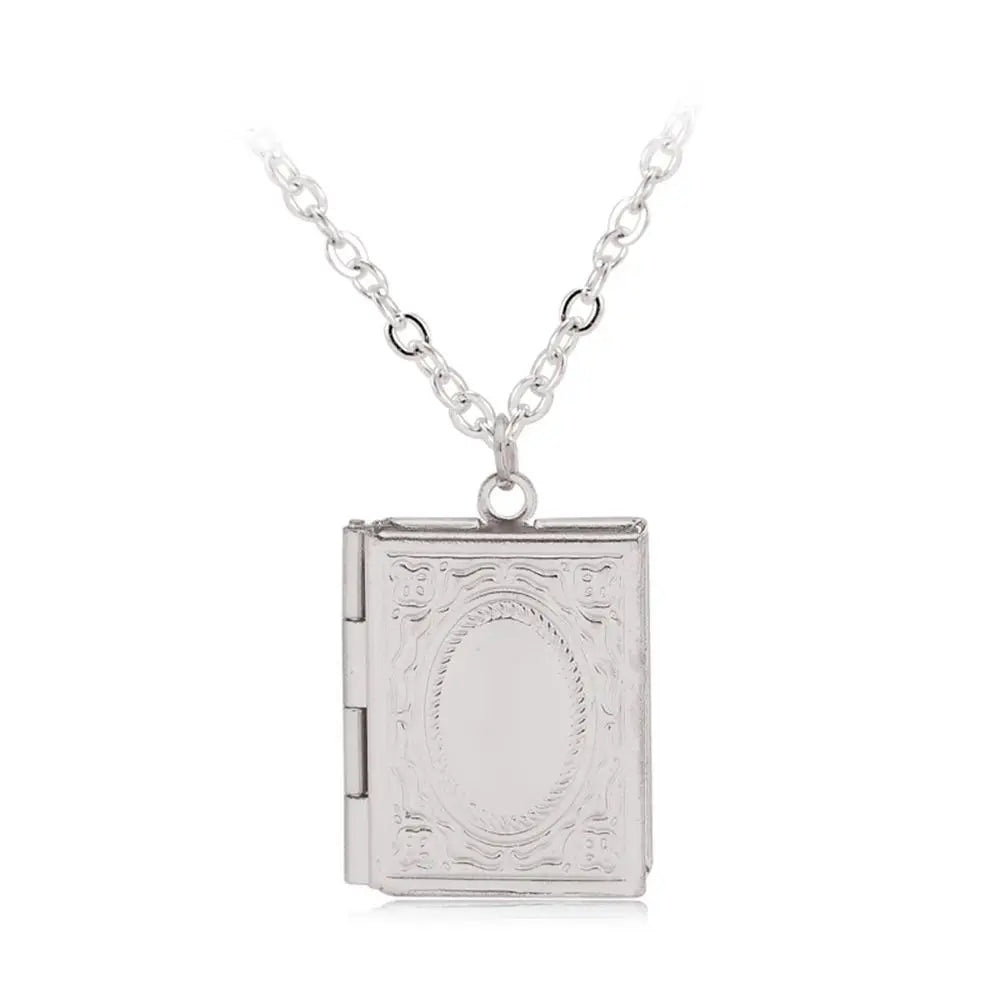 Retro Book Locket Necklace — Photo Keepsake Pendant