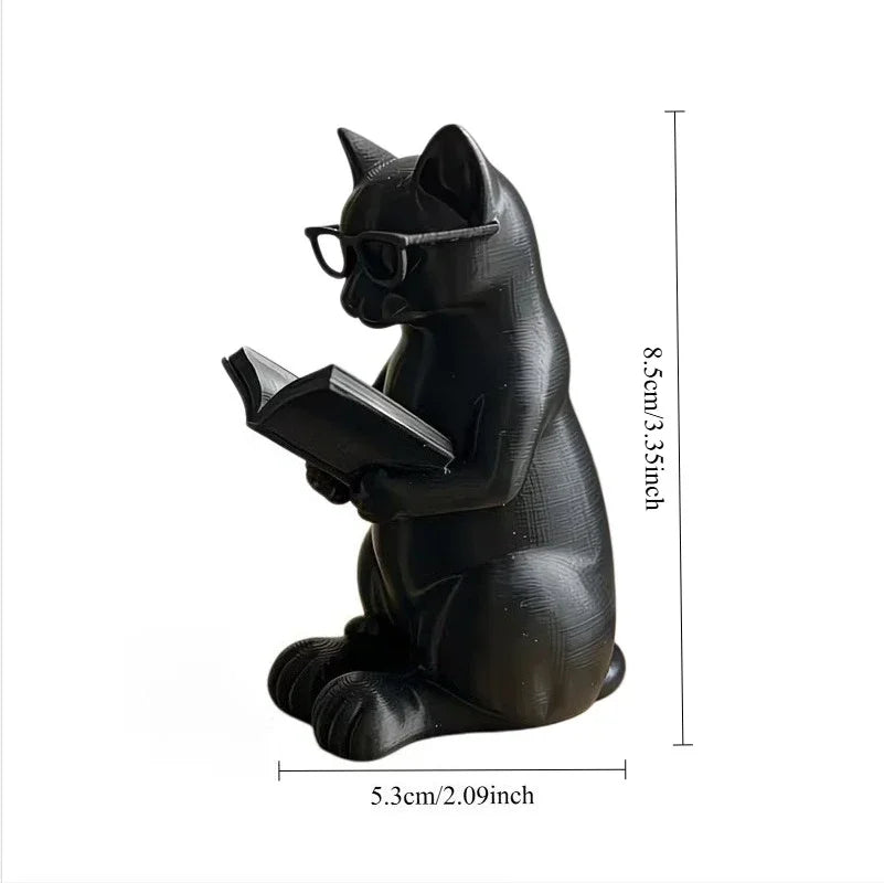 Bookworm Cat with Glasses — Cute 3D Printed Reading Cat Figurine