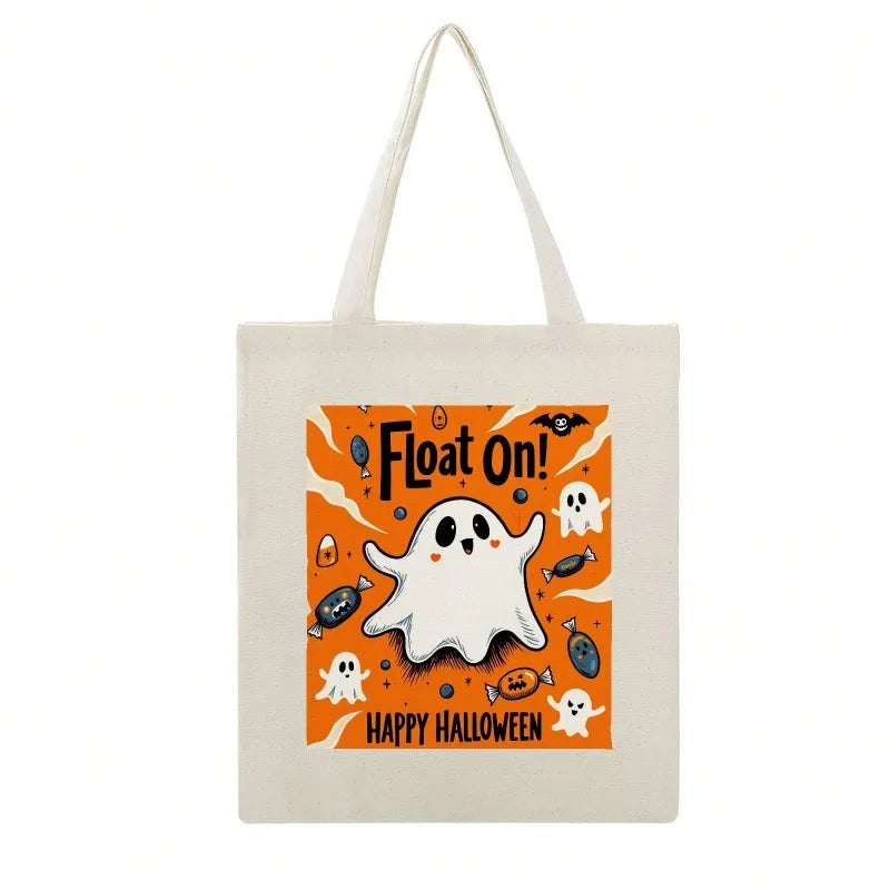 Halloween Reading Canvas Tote — Ghosts, Witches & Pumpkins
