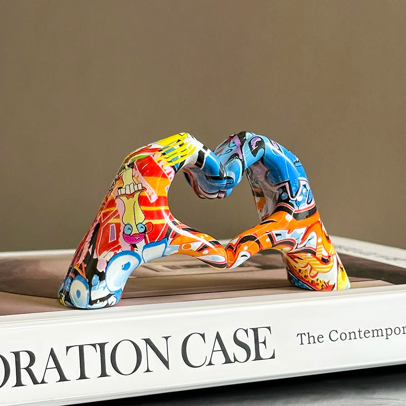 Graffiti Heart Hands Sculpture — Colourful Pop Art Love Ornament