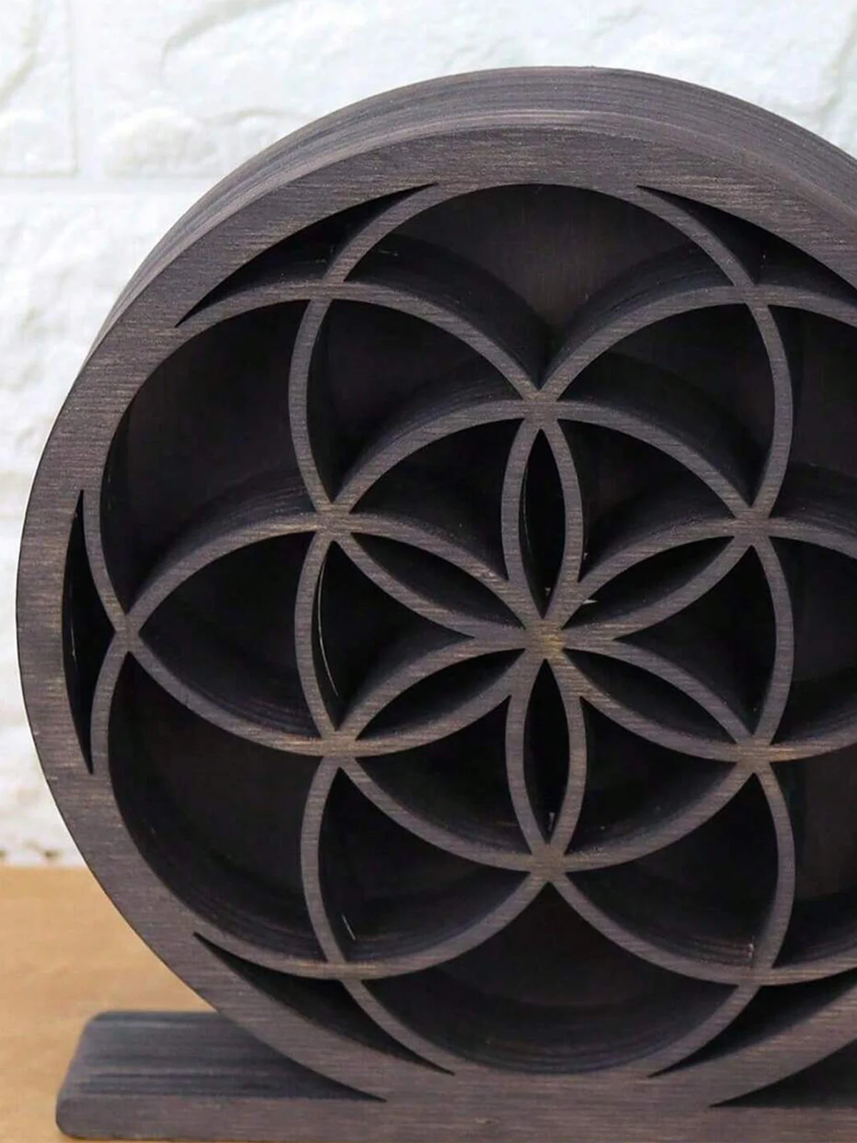 Crystal Shelf Bookends — Sun, Moon & Seed of Life Designs | Wooden Decorative Bookends with Mini Display Shelves for Crystals & Collectibles