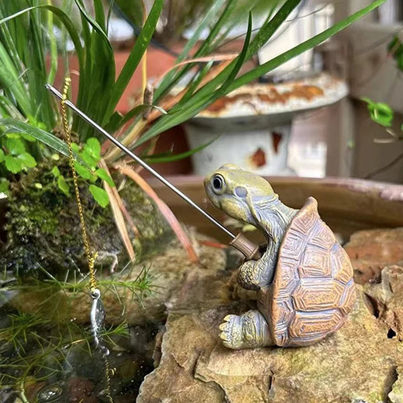 Fishing Turtle Resin Figurine