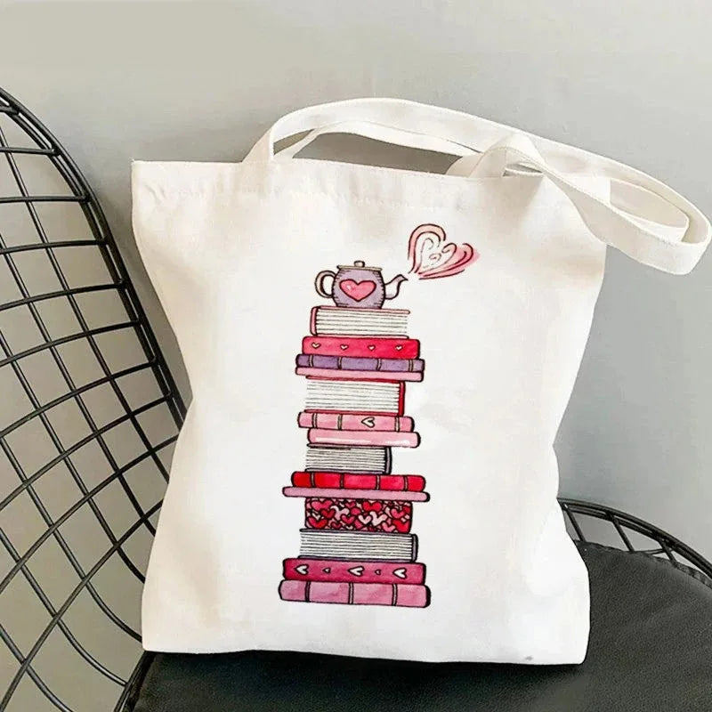 Floral Book Lover Tote Bag — Canvas Shoulder Bag for Readers (9 Designs)