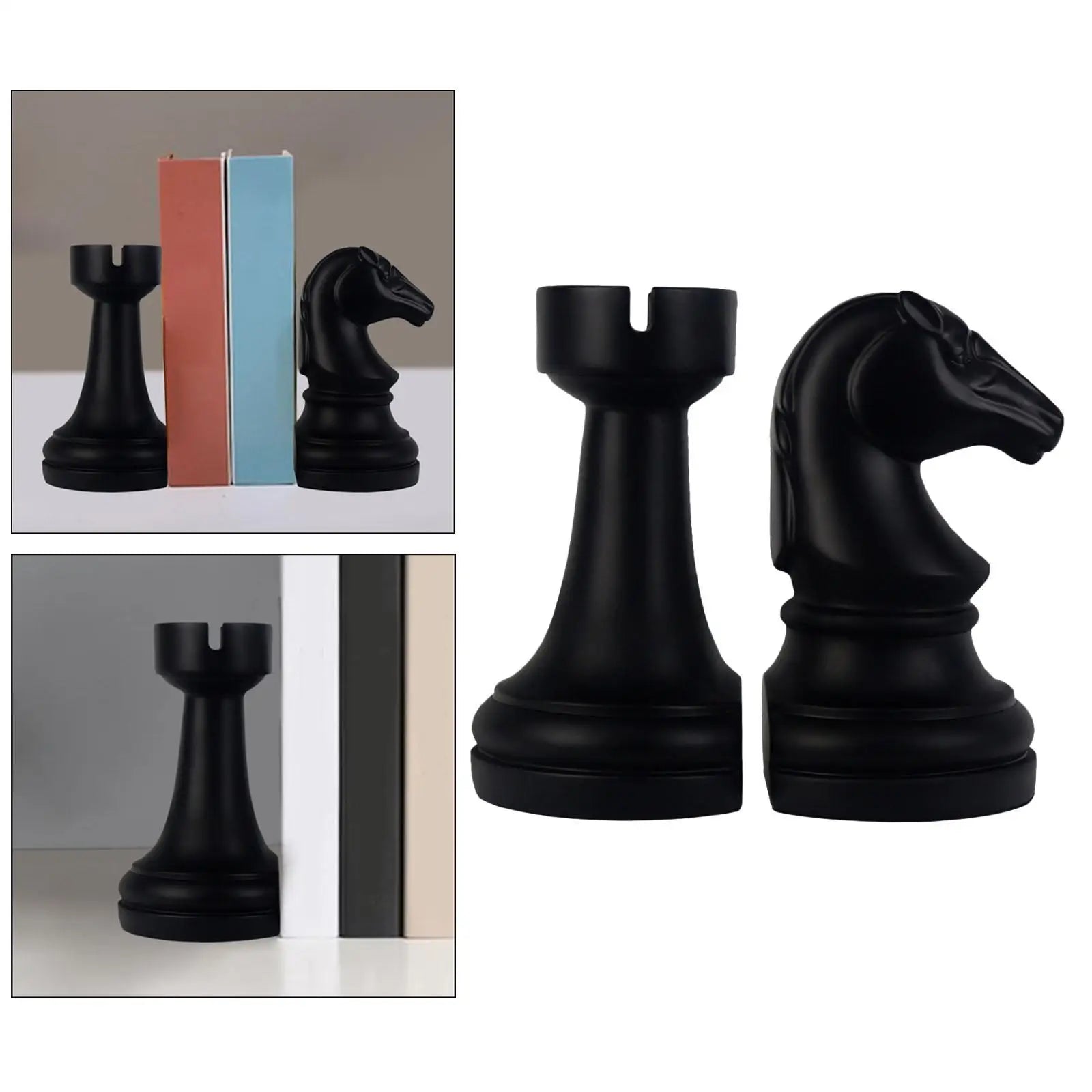 Chess Piece Bookends — Rook & Knight (Resin, Pair)