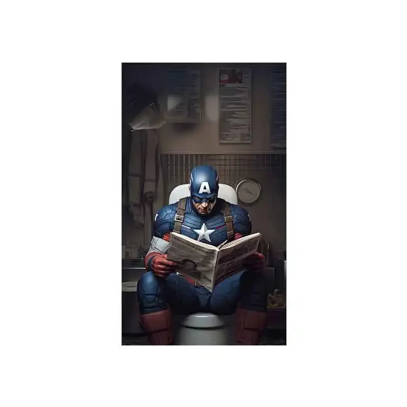 Superhero Bathroom Reading Poster — Humorous Canvas Wall Art