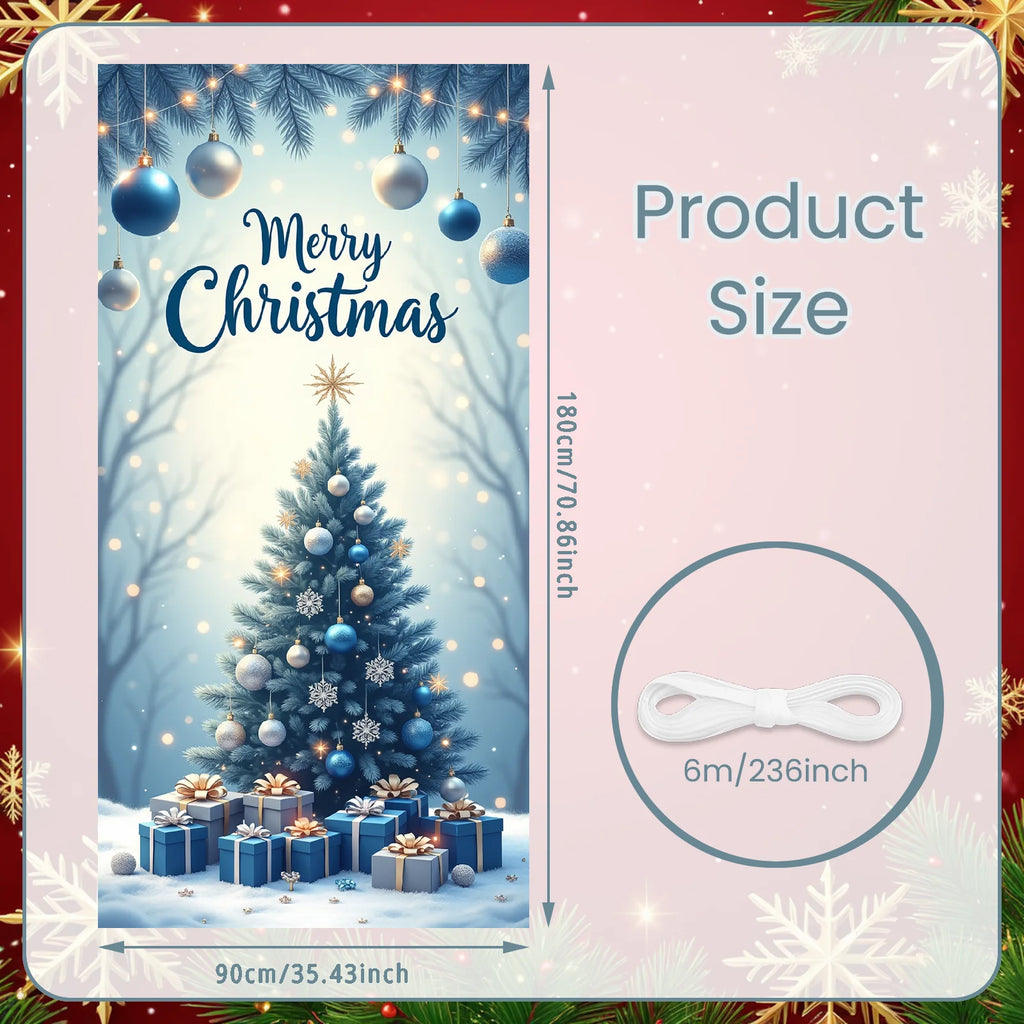 Christmas Door Banner - Festive Holiday Decoration with Christmas Tree Designs | Large Polyester Door Cover (90×180 cm)