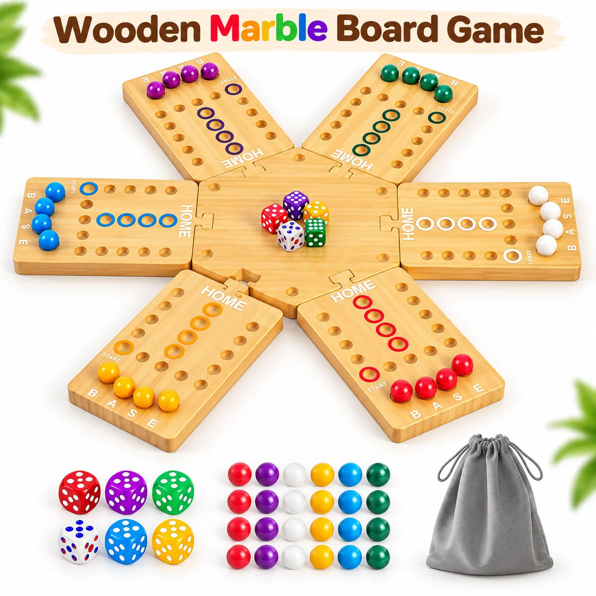 Marble Dash — Wooden Strategy & Racing Board Game (2–6 Players)