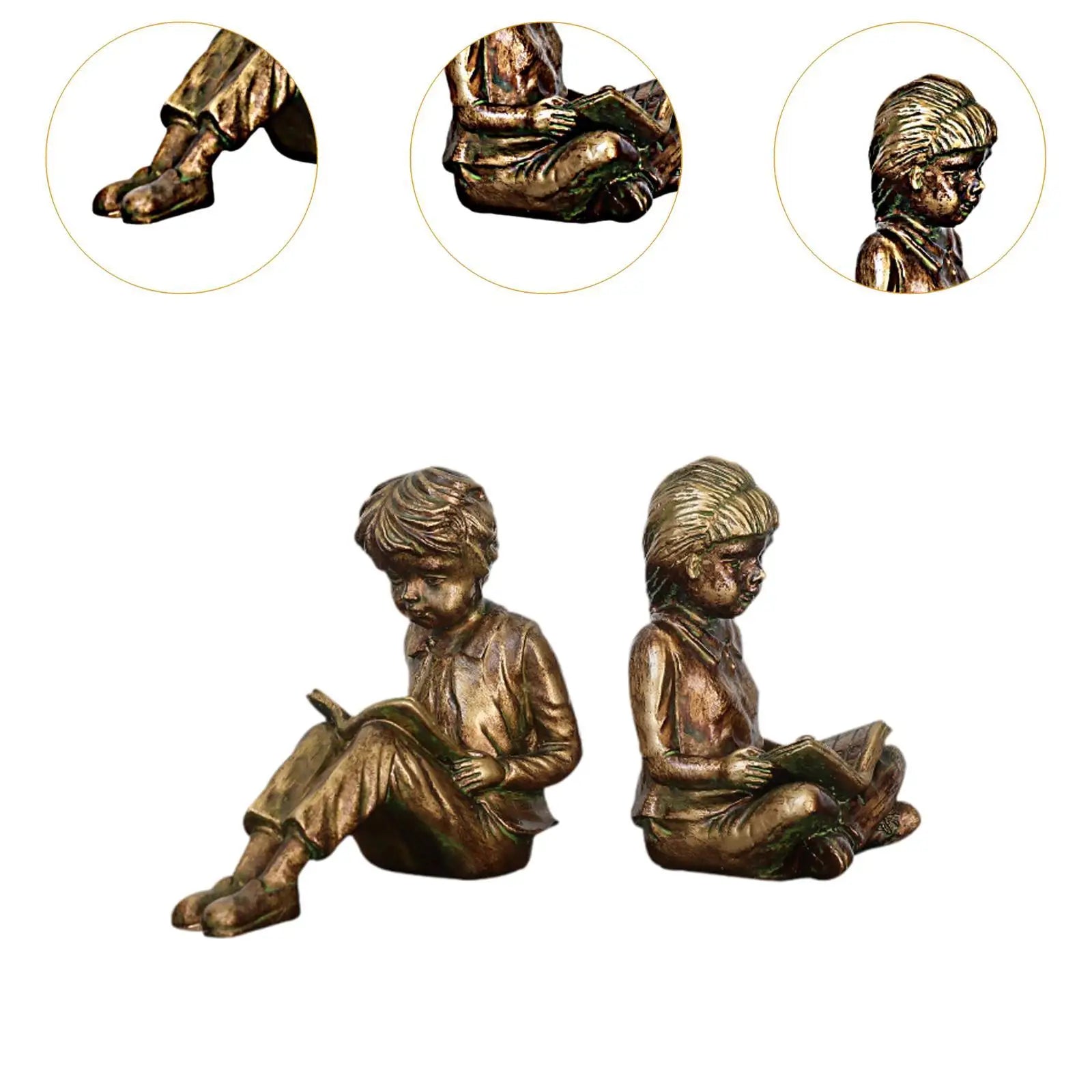 Boy & Girl Reading Bookends — Vintage Resin Shelf Stoppers