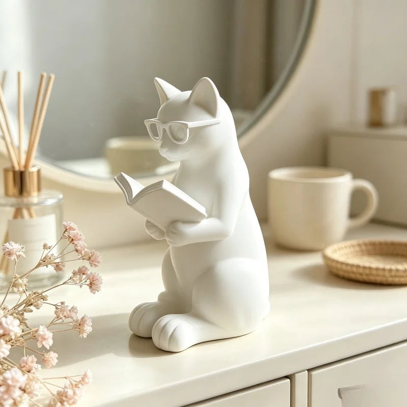 Bookworm Cat with Glasses — Cute 3D Printed Reading Cat Figurine