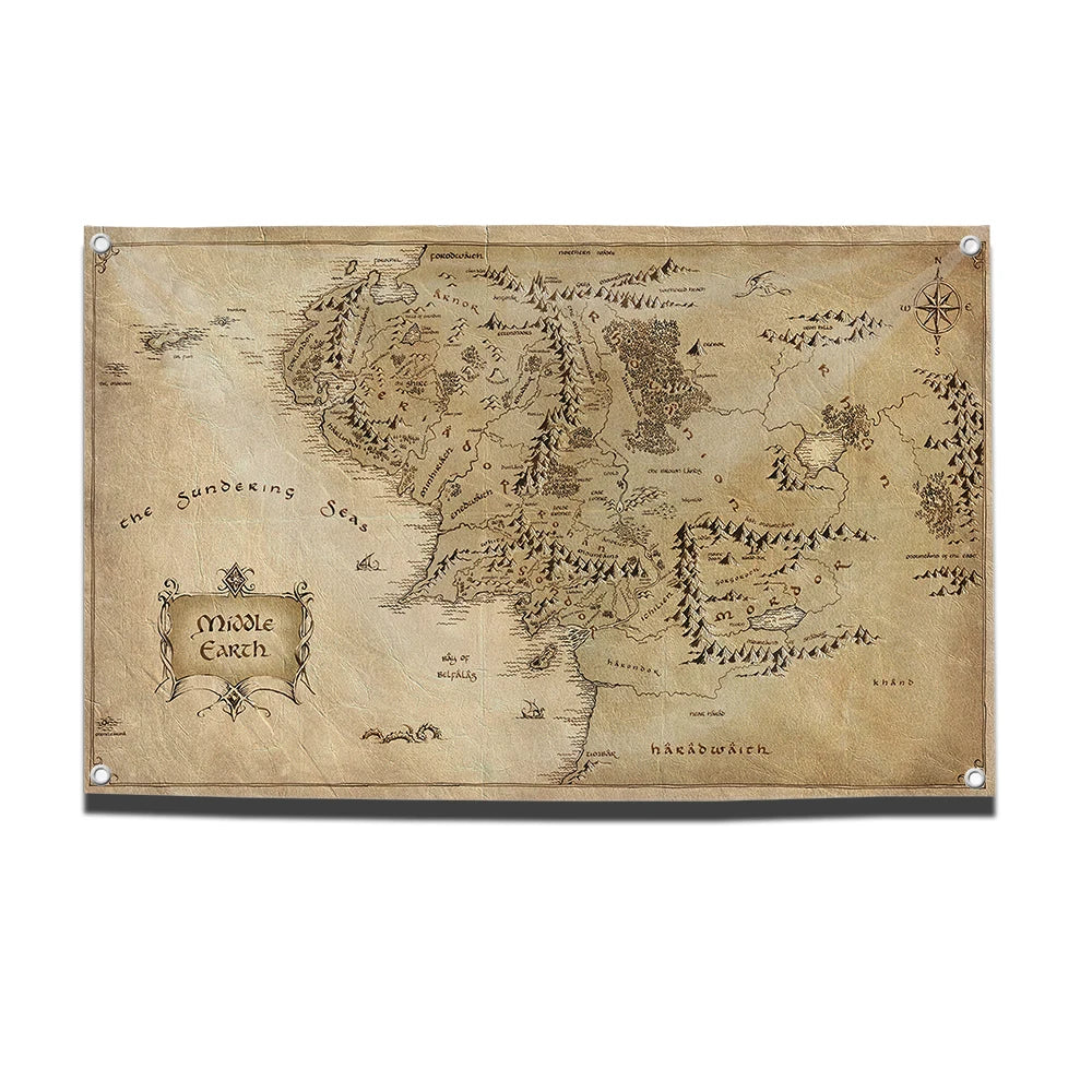 Map of Middle-earth Flag - The Lord of the Rings Wall or Garden Banner | Outdoor & Room Décor for Fantasy Fans