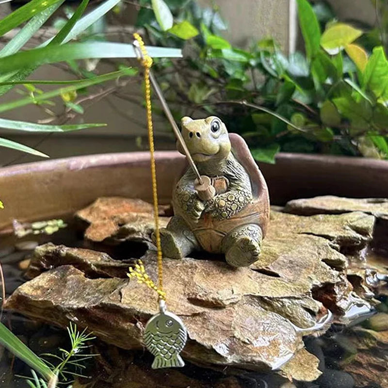 Fishing Turtle Resin Figurine