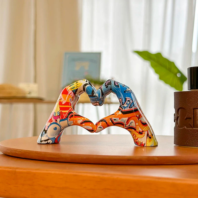Graffiti Heart Hands Sculpture — Colourful Pop Art Love Ornament