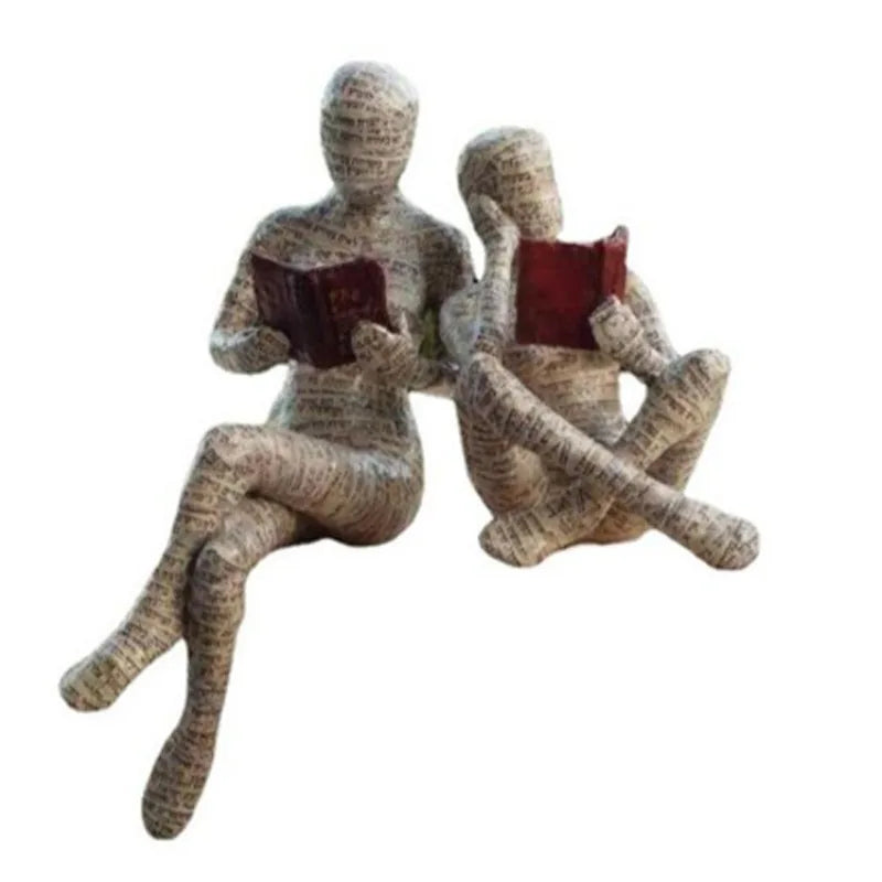 “Paper Muse” Reading Woman Figurines — Bookish Shelf Décor (Resin)