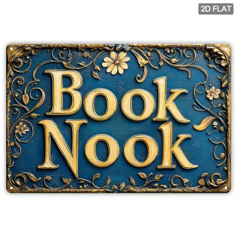 Vintage “Book Nook” Metal Wall Sign — Elegant Literary Accent