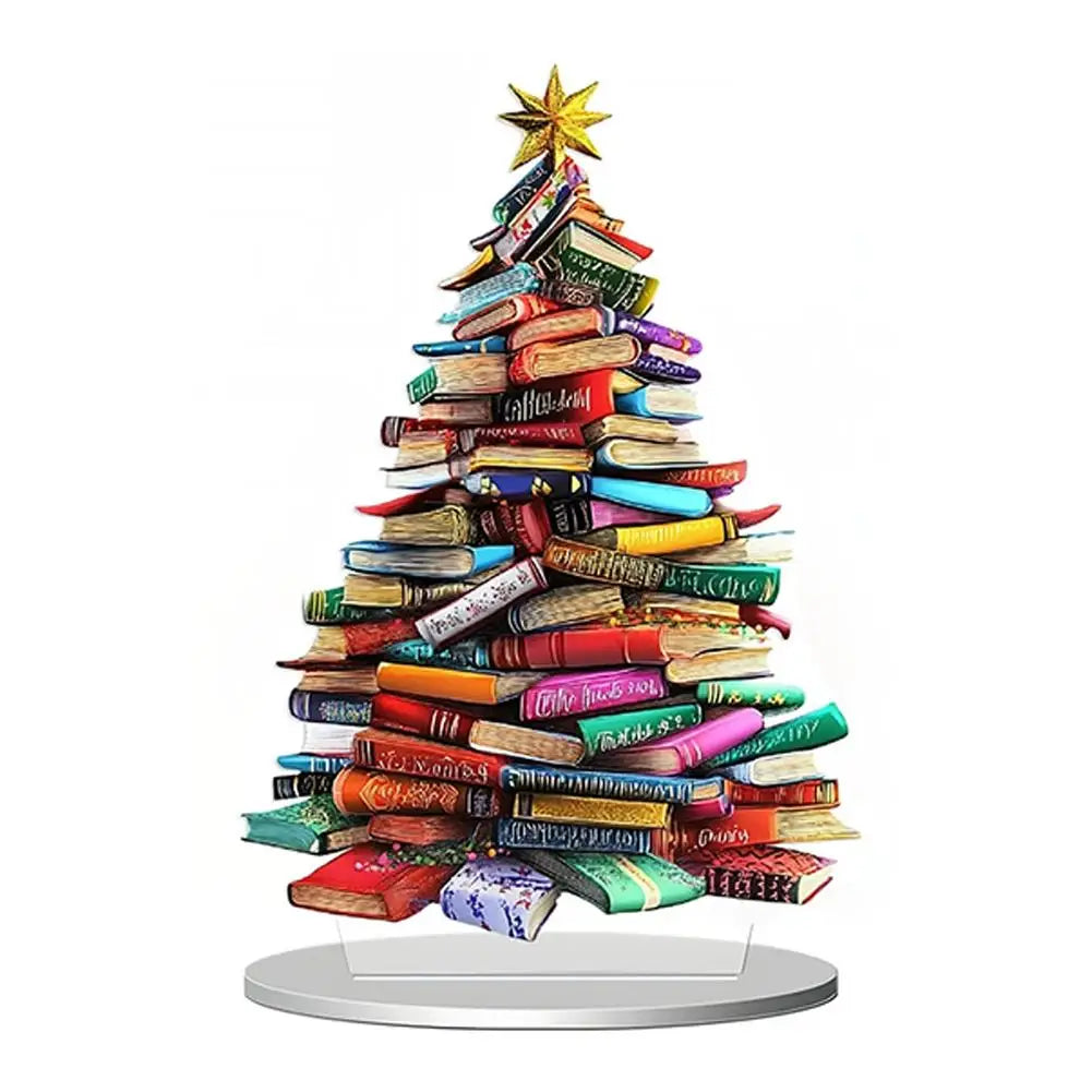 Christmas Book Tree Ornament — Acrylic Book Stack Decoration for Readers & Holiday Home Décor