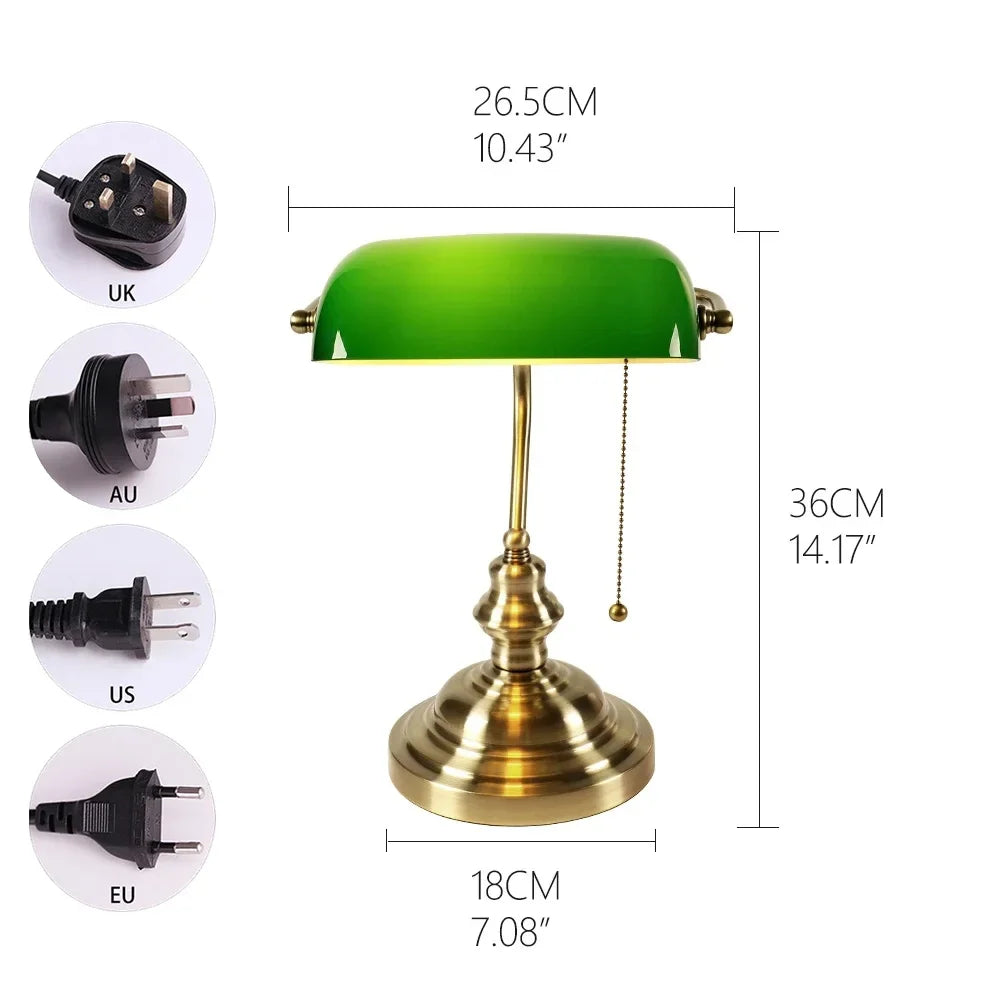 Classic Banker’s Desk Lamp — Retro Glass Library Light